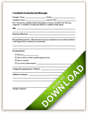 Manager's Candidate Assessment Form